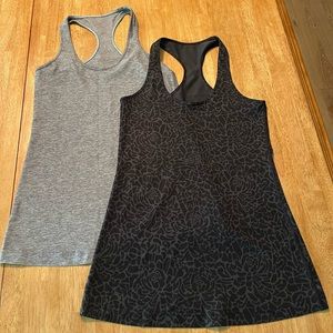 Two Lululemon Cool Racerback Athletic Tank Tops Retired Pattern Black & Green